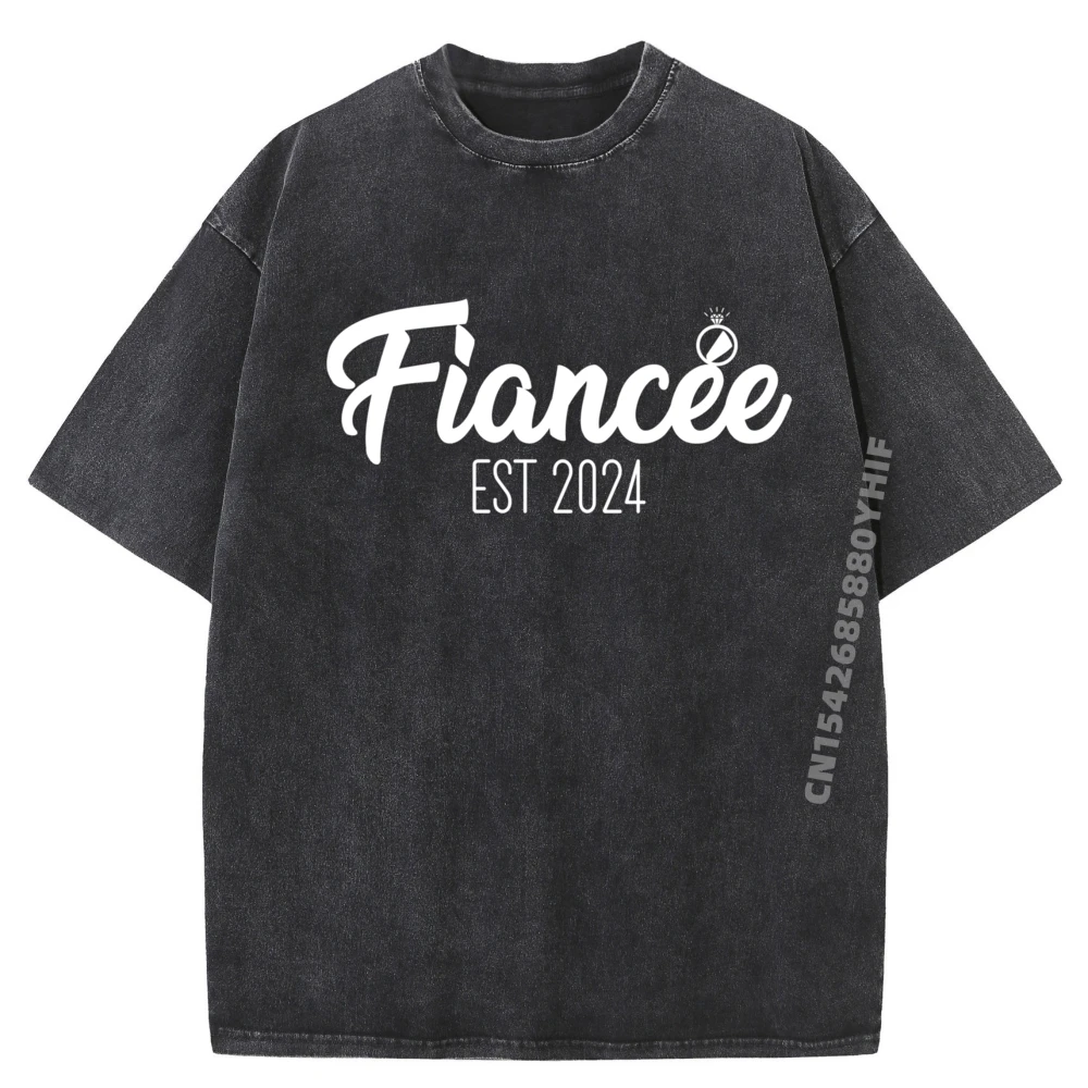 

Cute Female T Shirt Daily Wear Tops Luxury Designer Engagement Apparel For Fiance Fiancee Tees Slogan Shirts Casual Washed Tee