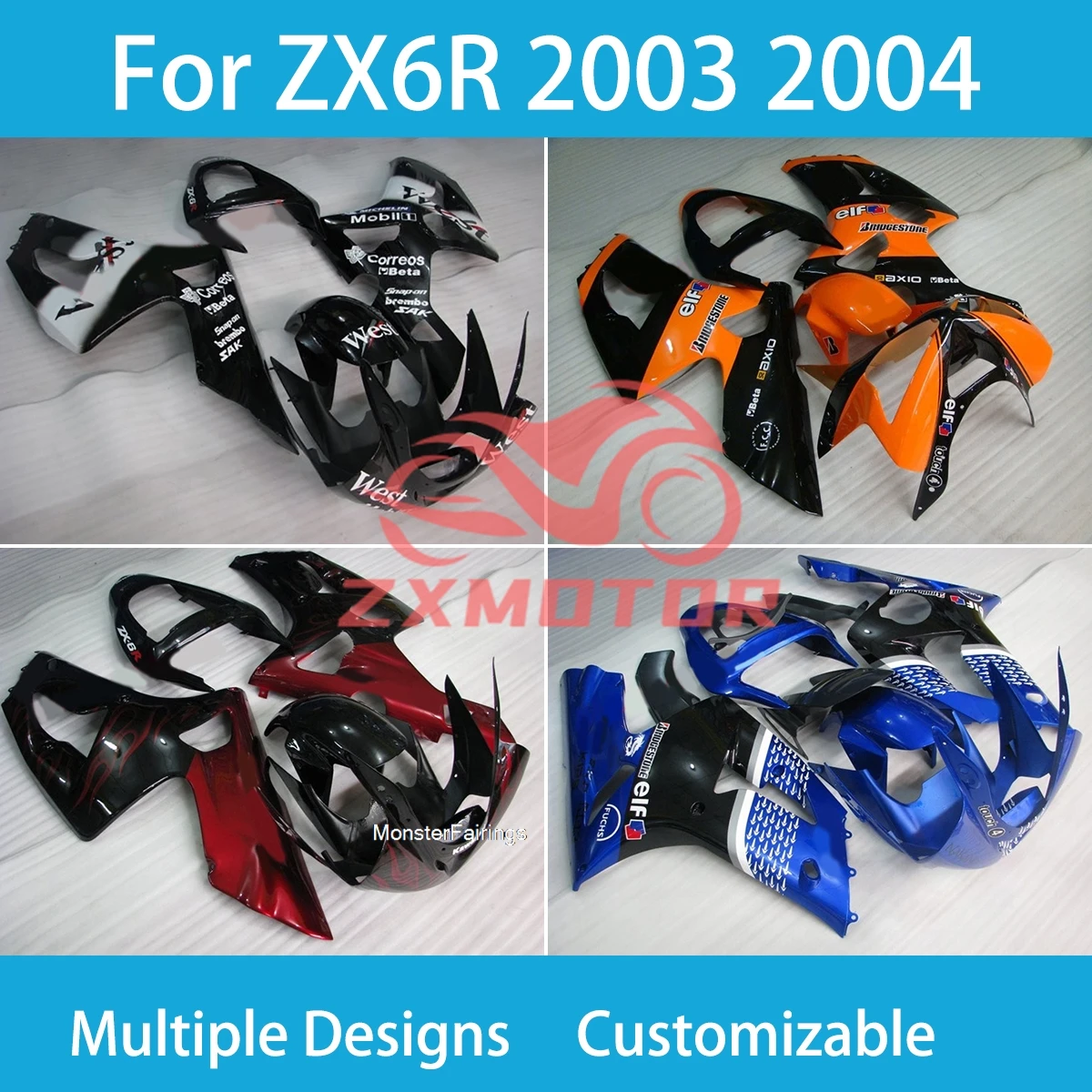 

ZX-6R 2003 2004 ZXMT обтекатели для Kawasaki Ninja 636 ZX6R 03 04, литой комплект обтекателей для литья под давлением, пластиковые детали для мотоцикла