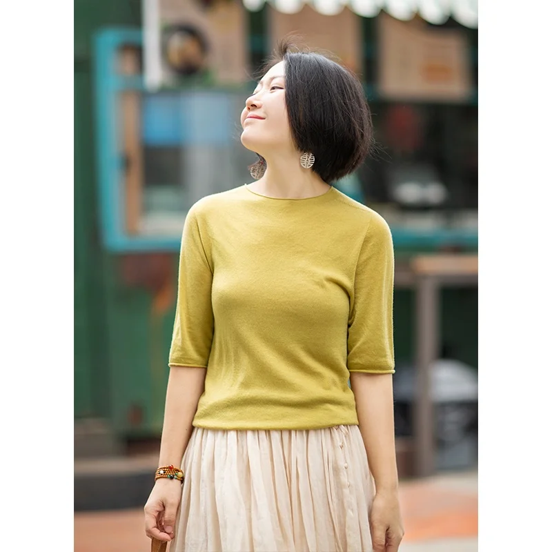 

Новый летний свитер из смесовой шерсти с круглым вырезом, приятный для кожи, модный, для повседневной носки, с художественным узором