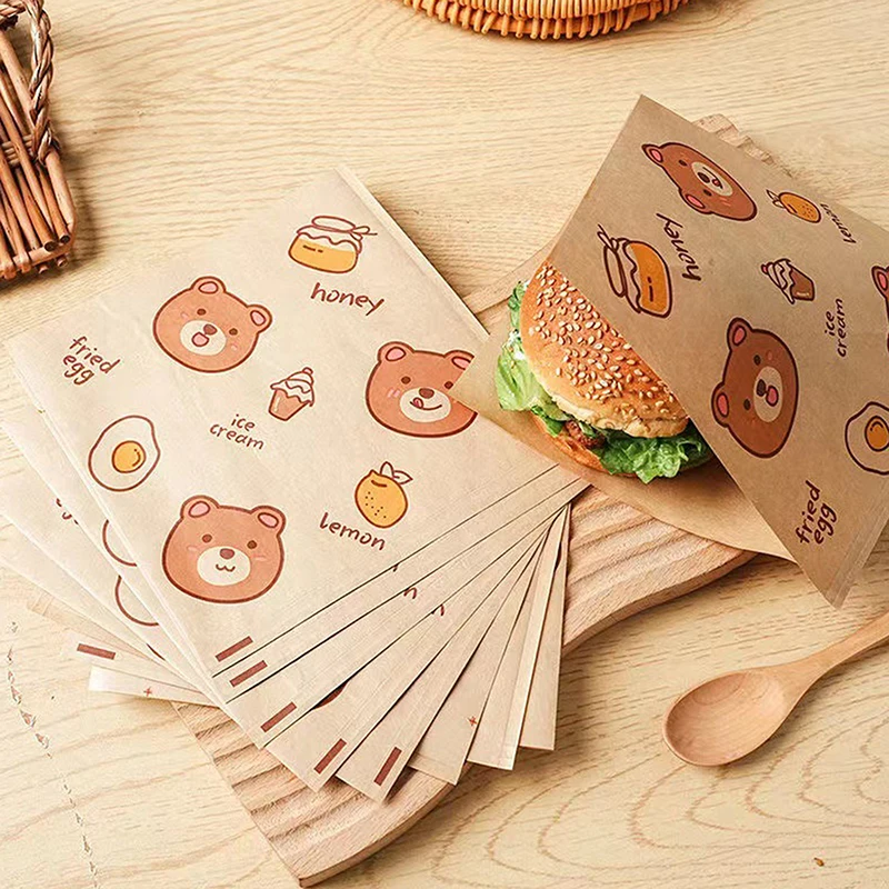 100Pcs Sandwich Wrappers Food Wax Paper Hamburger Fries Bread Baking Oil Paper Wrapping Baking Accessories