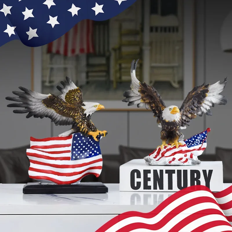 American Eagle Statue Resin Craft, American Animal Figurine Home Office Decor, Sculpture for Shelf Bookshelf Table Living Room