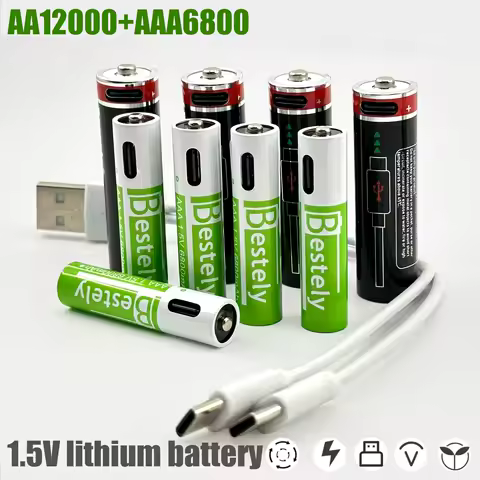 2026 Hot Rechargeable Battery Lithium-ion 1.5V AA1200mAh Rechargeable Battery 1.5V AAA6800mAh Battery with USB-C Cables