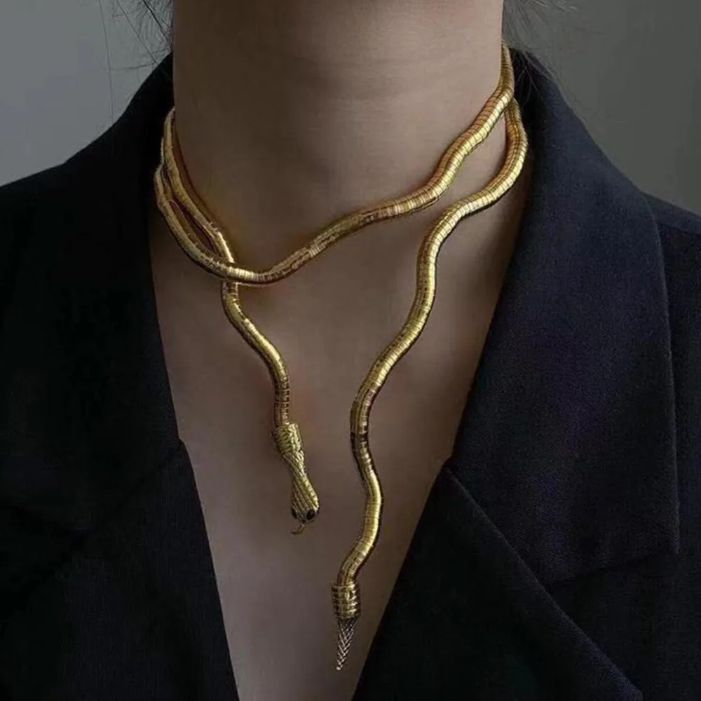 New Punk Hip Hop Bendable Snake Necklace Gold Color Metal Multi-Function Necklace For Women Holiday Party Jewelry Gift Fashion