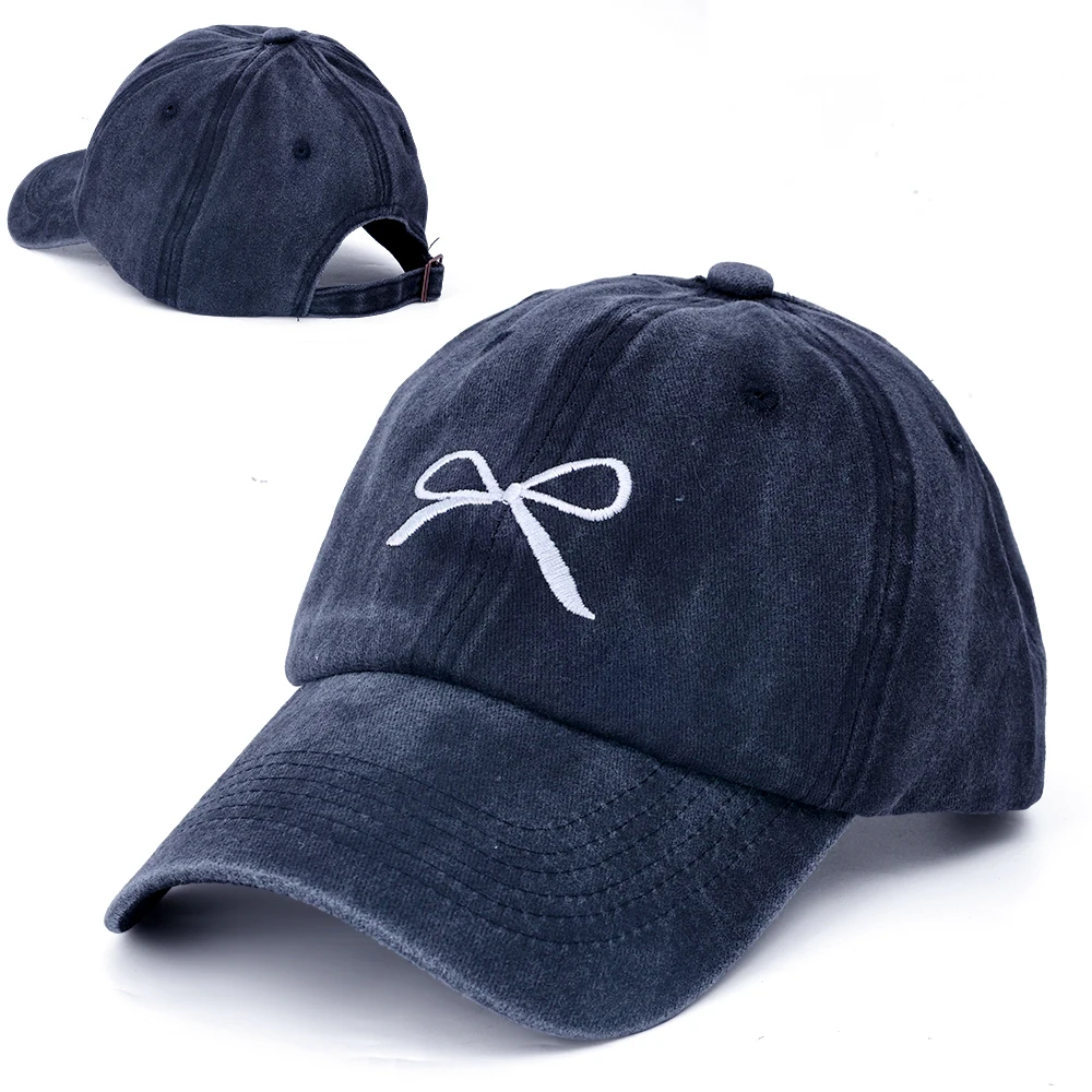 2024 Washed Cotton Baseball Caps Women Retro Embroidered Bow  display picture 1
