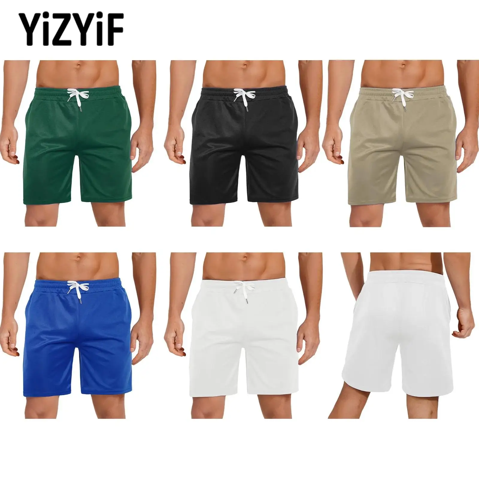 

Men's Casual Quick-drying Sports Shorts Drawstring Elastic Waistband Solid Color Shorts with Pockets for Running Workout Fitness