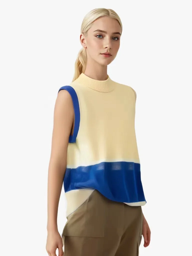 YG Pullover Vest Tops Classic Female Korean Fashion Slim Chic Color Contrast The Tops Style Sweater ElasticSummer Autumn 2024