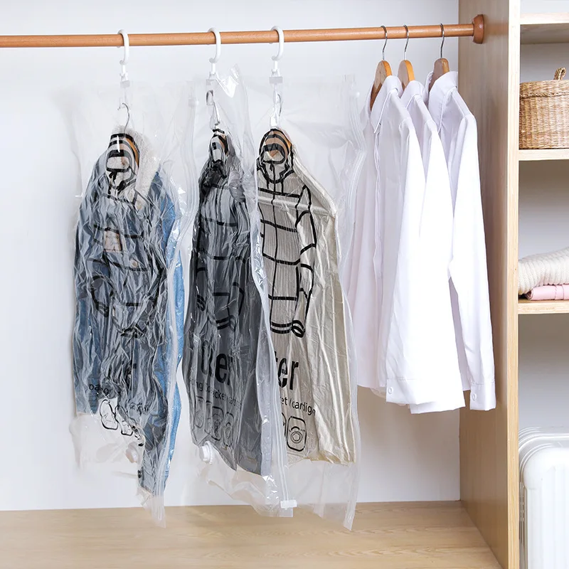 Aufhängbare transparente Vakuum-Aufbewahrungsbeutel, komprimierte Kleiderschrank-Aufbewahrung, Organizer-Tasche für Kleidung, Mantel, Daunenjacken, Staubschutz – Detail 2