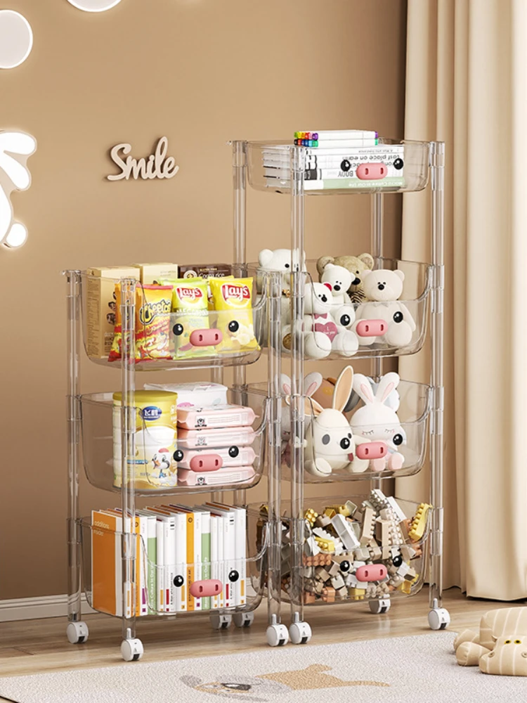 Small cart storage rack, children's toy storage rack, household transparent bookshelf, picture book rack, movable multi-layer