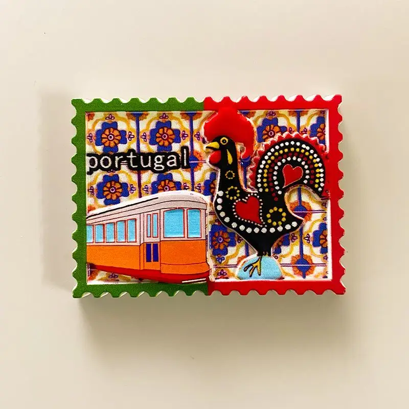 

Portugal Travel Souvenir Creative Rooster Tram Stamp 3D Decoration 3d Painted Refrigerator Magnet Gift