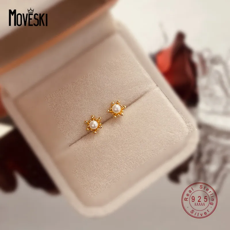 MOVESKI 925 Sterling Silver Korean Temperament Elegant Flower Stud Earrings Women Wedding Bridal Jewelry Accessories