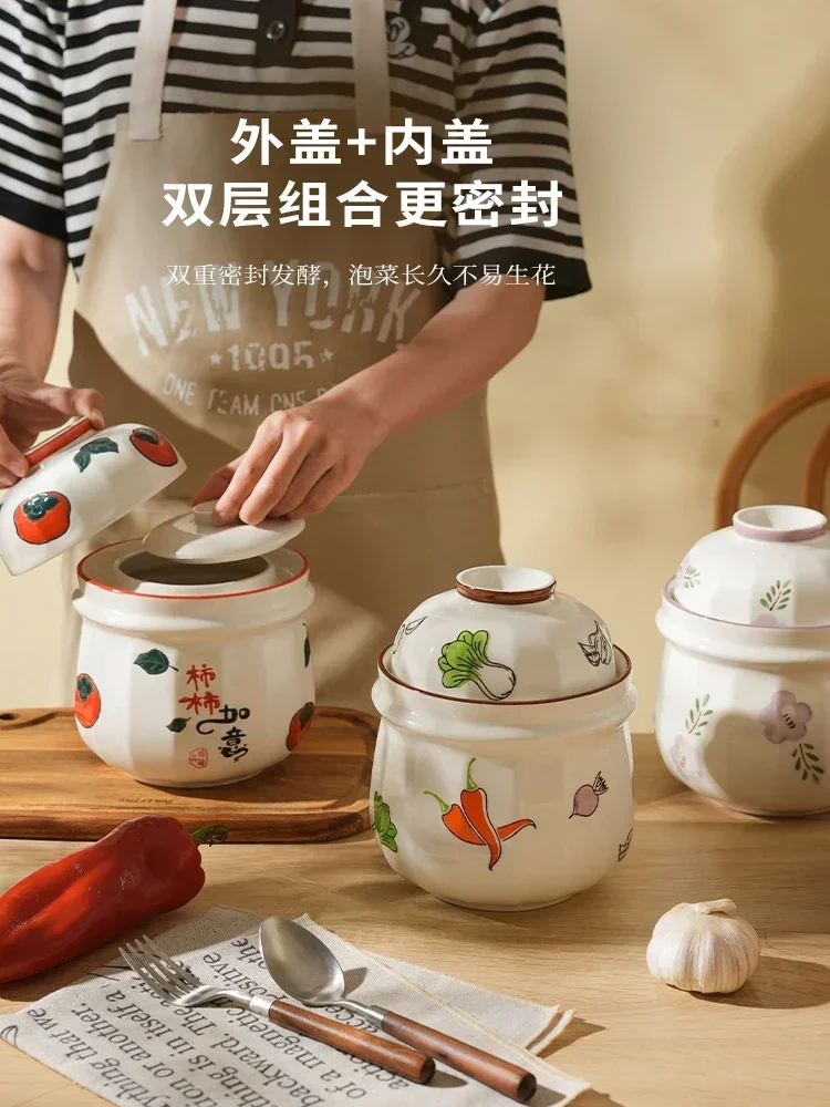 Kimchi Jar Earthen Jar Ceramic Kimchi Jar Sealed Storage Tank Kimchi  Pickles Double Lid Preserve Eggs in Salt