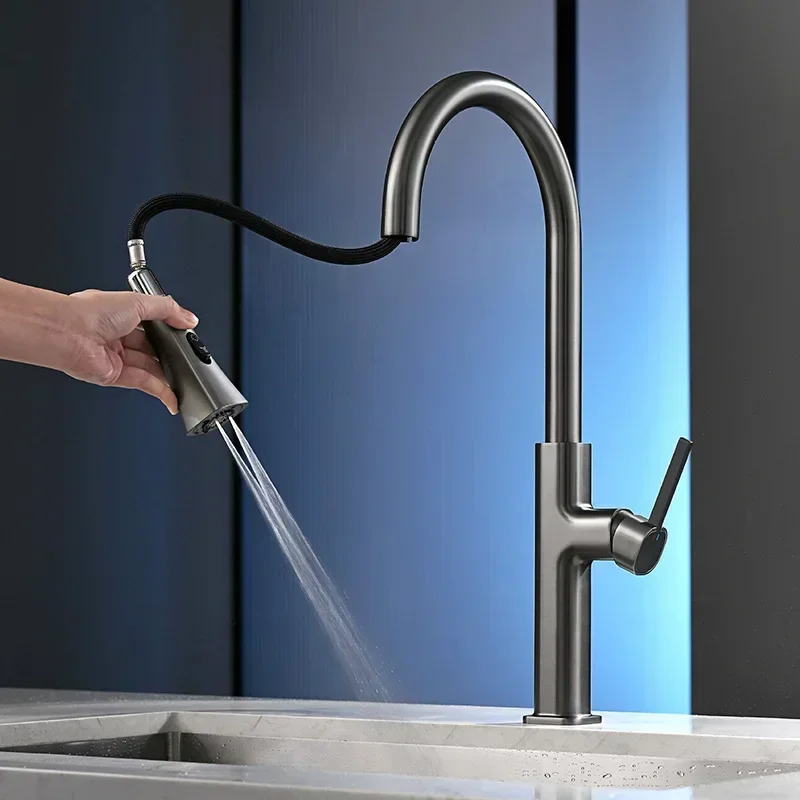 

Gunmetal Kitchen Sink Faucet Hot And Cold Water Mixer Tap Single Handle Single Hole
