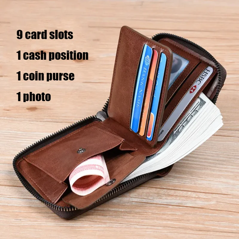 Zipper wallet multifunctional leather wallet credit card holder bag for men and women coin purse