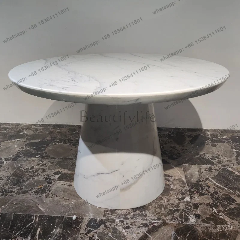 YJ  Snowflake white natural marble dining table designer tapered high-end dining table marble desktop