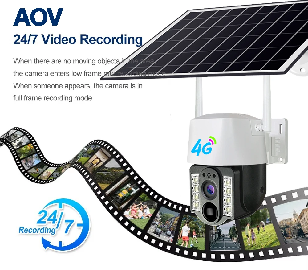 4G AOV في الهواء الطلق 360 درجة نظام أمان الكاميرا الشمسية CCTV مسجل مزدوج PIR مراقبة للرؤية الليلية إنذار كشف الإنسان