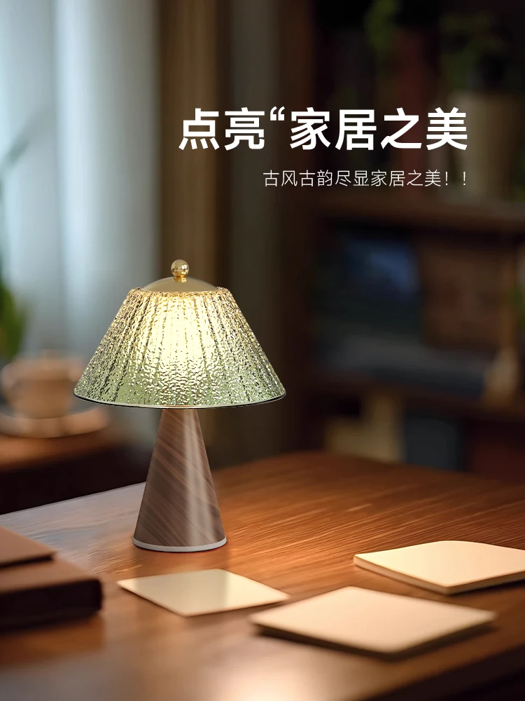 مصباح طاولة فرنسي عتيق - ضوء محيط زجاجي ملون عتيق، ضوء ليلي فاخر مزخرف لغرفة النوم بجانب السرير