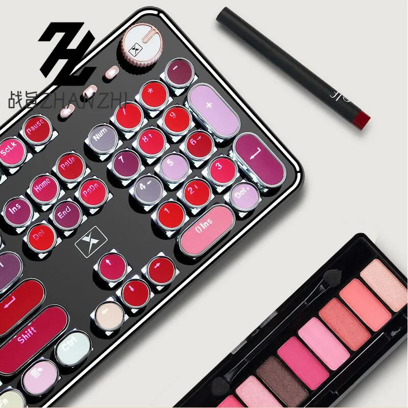 Game Mechanical Keyboard and Mouse Kit Universal Vintage USB Wired Blue Switch Round Keycaps Esports Pink Keyboard and Mouse Set