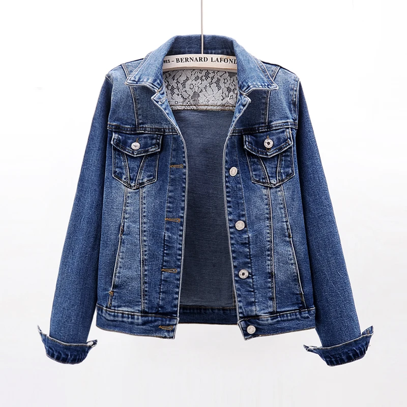 

Korean Elasticity Slim Denim Jacket Women Long Sleeve Short Outwear Chaqueta Mujer Spring Vintage Blue Jeans Jacket Coat Female