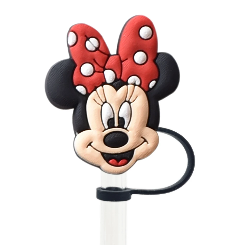 MINISO Disney Mickey Minnie Straw Cover Cap 1-12pcs 10MM Silicone Drink Straw Plug Reusable Splash Proof Drinking Cup Straw Cap