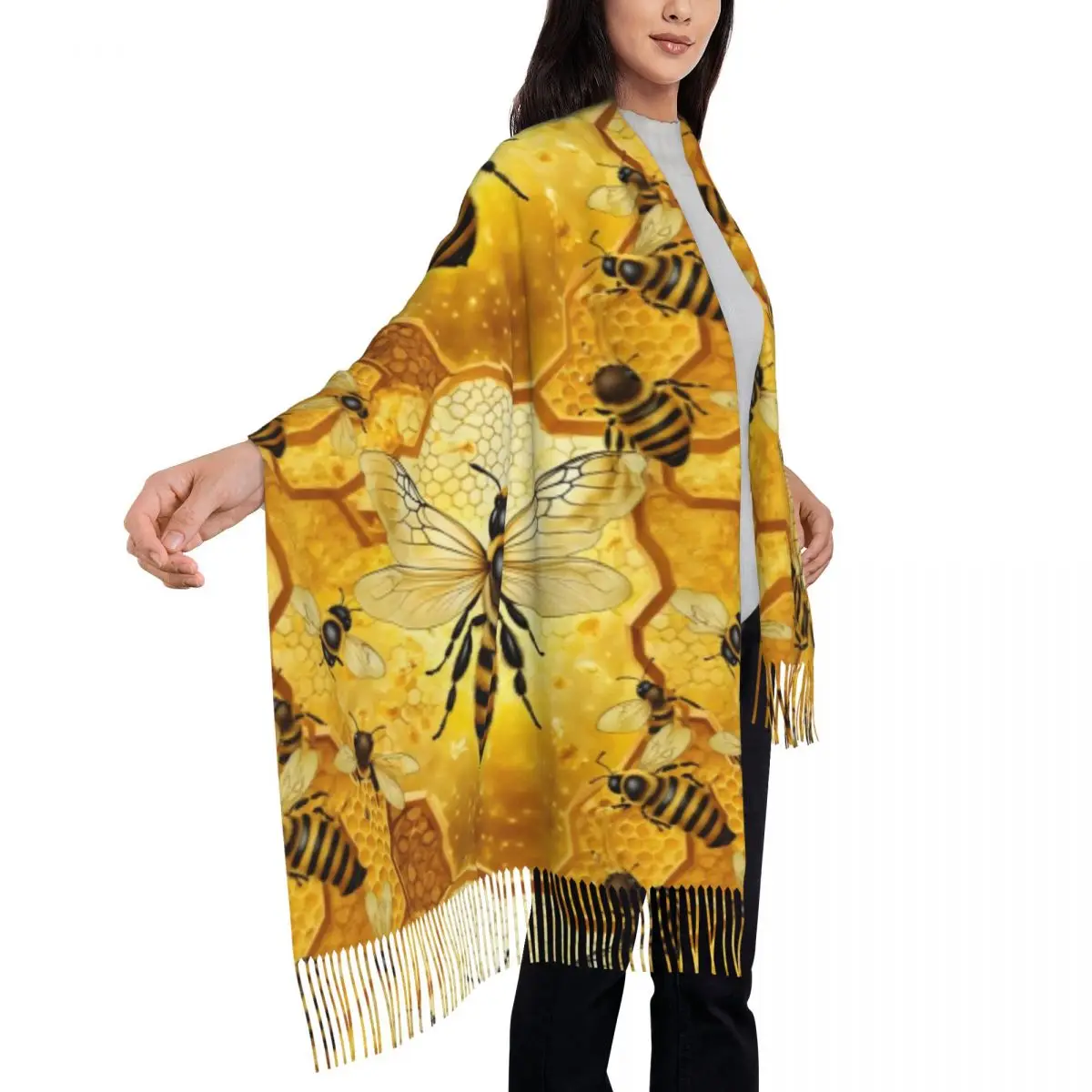 Individuell bedruckter Schal mit Bienen- und Wabenmuster für Damen und Herren, warme Winterschals, Tücher