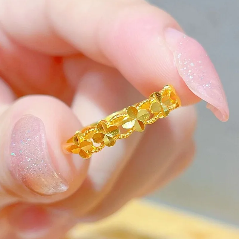 Mylux Jewelry 9999 genuine gold 24K pure gold ring floral style ring with adjustable opening gold ring