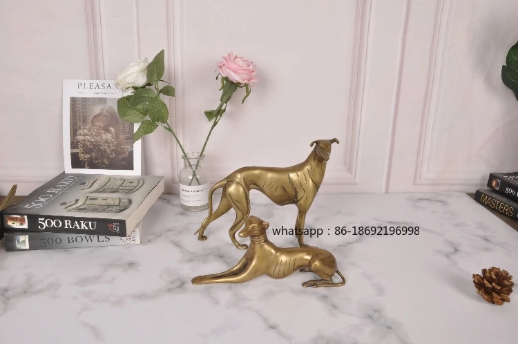 India Imported Brass Pure Copper Greyhound Decoration Copper Handicrafts Soft Decoration Model Room Car Copper Dog Ornaments