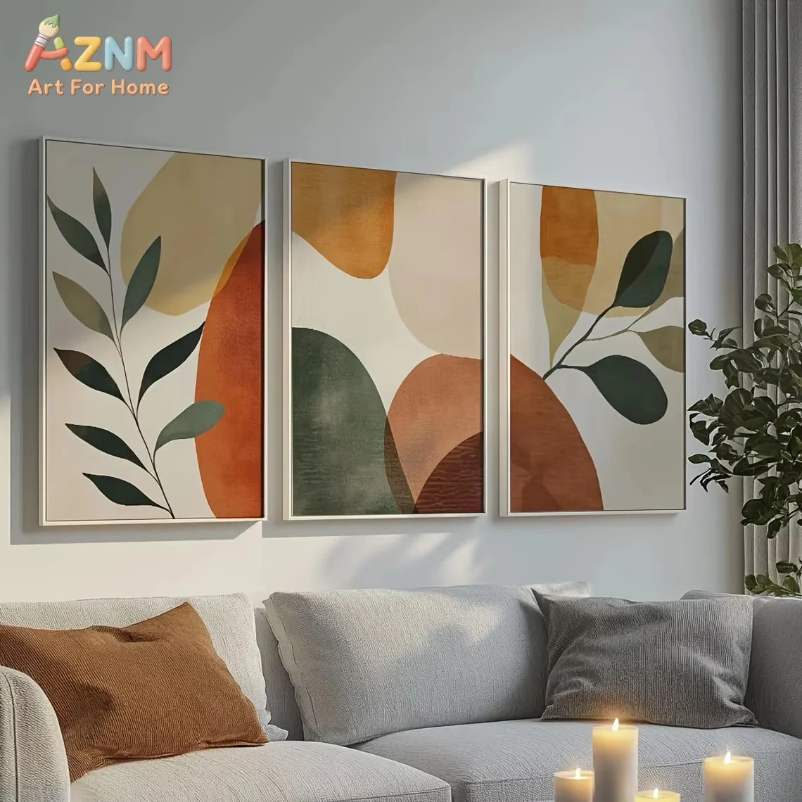 AZNM Vintage Canvas Posters Neutral Abstract Shapes Earth-Toned Wall Art Rustic Decor Terra  Prints Living Room Decoration Gifts