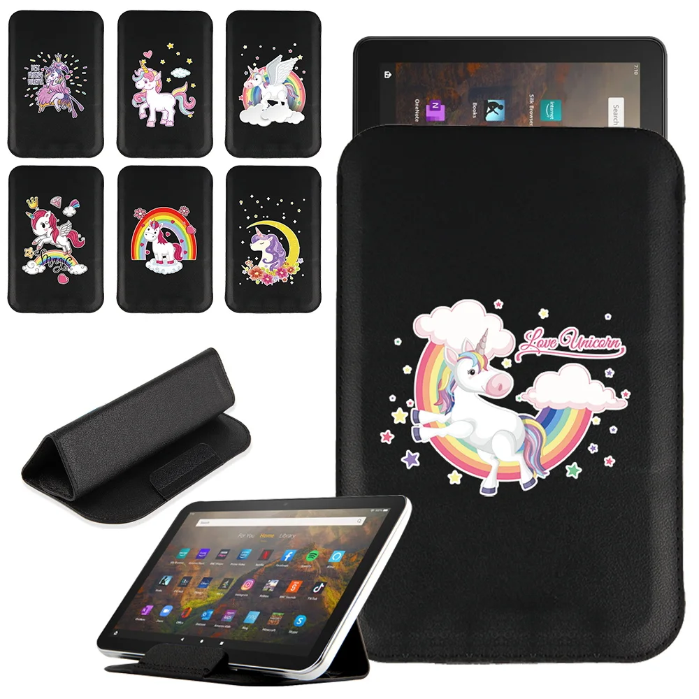 Folding Tablet Case for Fire 7/HD 8/HD 10 /HD 8 Plus 2020/HD 10 Plus 2021 Magnetic PU Leather Cover Unicorn Pattern Pouch