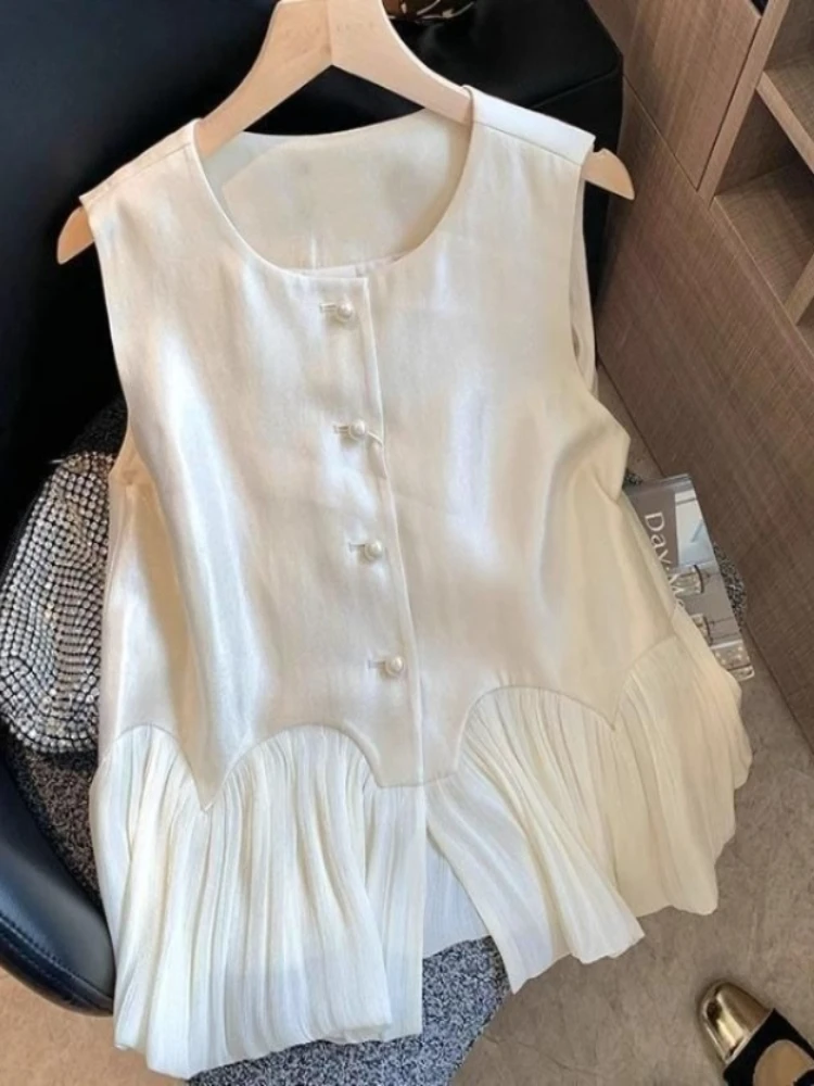 Ropa de Mujer 2026: Tops de Verano sin Mangas con Patchwork, Blusas Elegantes con Cuello Redondo, Camisolas Vintage, Chalecos Coreanos Vintage, Ropa para Mujer