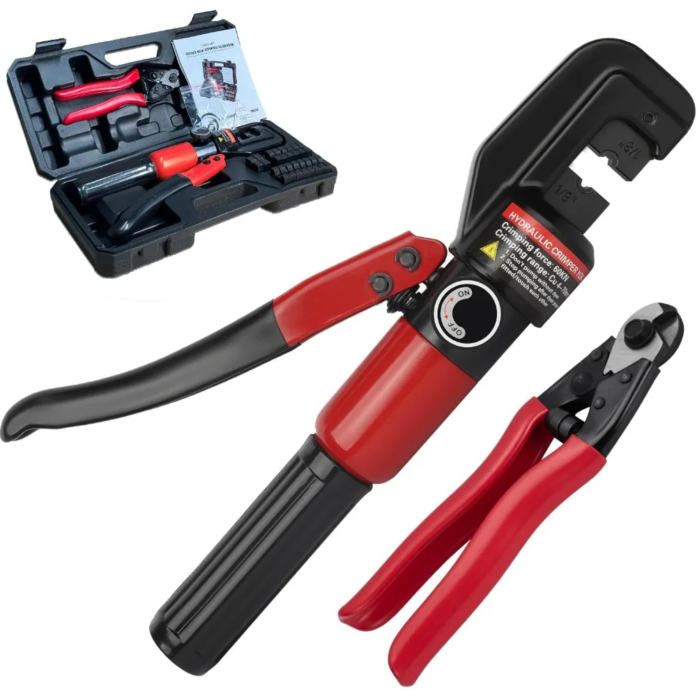 

Hydraulic Crimping Tool and Cable Cutter with 9 Dies for Stainless Steel Cable Railing Kit 1/8 3/16