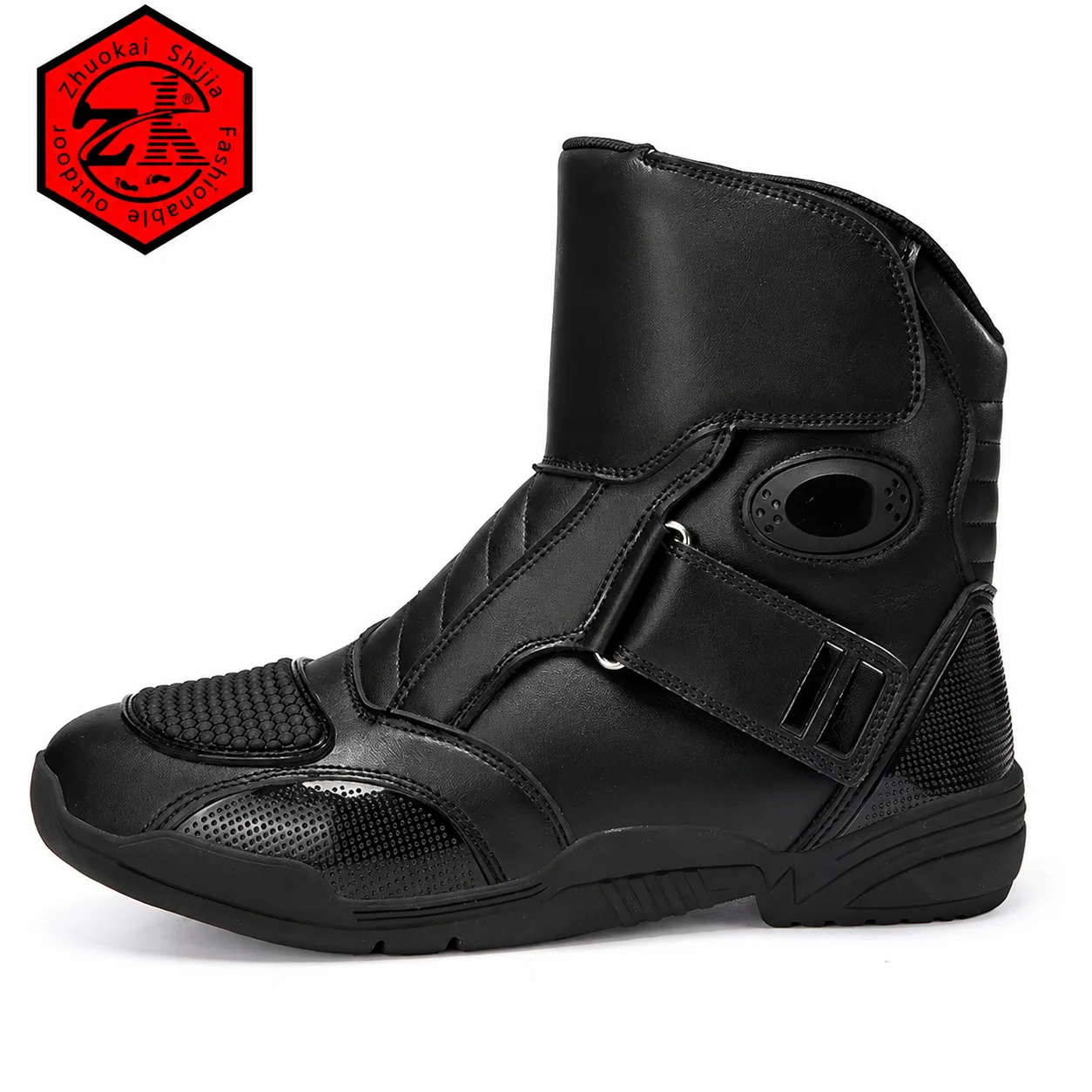 

ZKSJ Motorcycle Boots Men Waterproof Fabric Moto Riding Shoes Anti Slip High Top Adjustable Strap Motorbike Touring Biker Gear