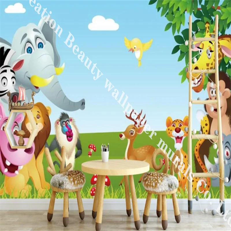 

Cartoon Cute Zoo Animal Wallpaper for Children's Room Bedroom Sofa Background Wall Decor Self Adhesive Mural Wall Paper 3D