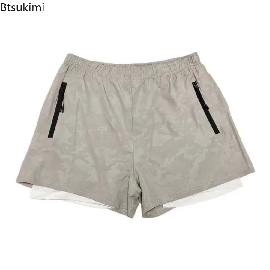 Pantalones cortos deportivos de verano 2025, pantalones cortos deportivos informales para correr al aire libre de secado rápido para hombre con pantalones cortos de baloncesto de doble capa forrados para hombre