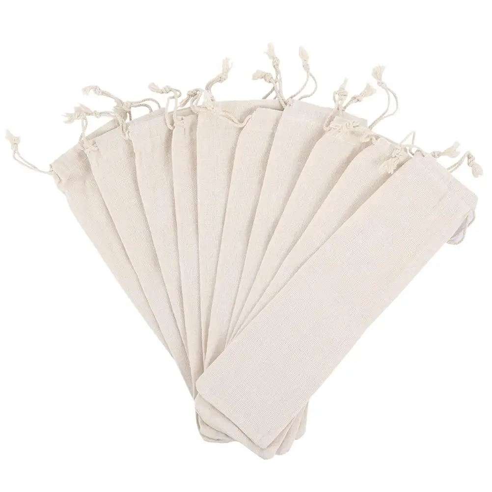 

15 Pcs Straw Storage Bag Linen Drawstring Pouch for Metal Straws Cotton Kitchen Organizer Eco Friendly Dustproof Bag
