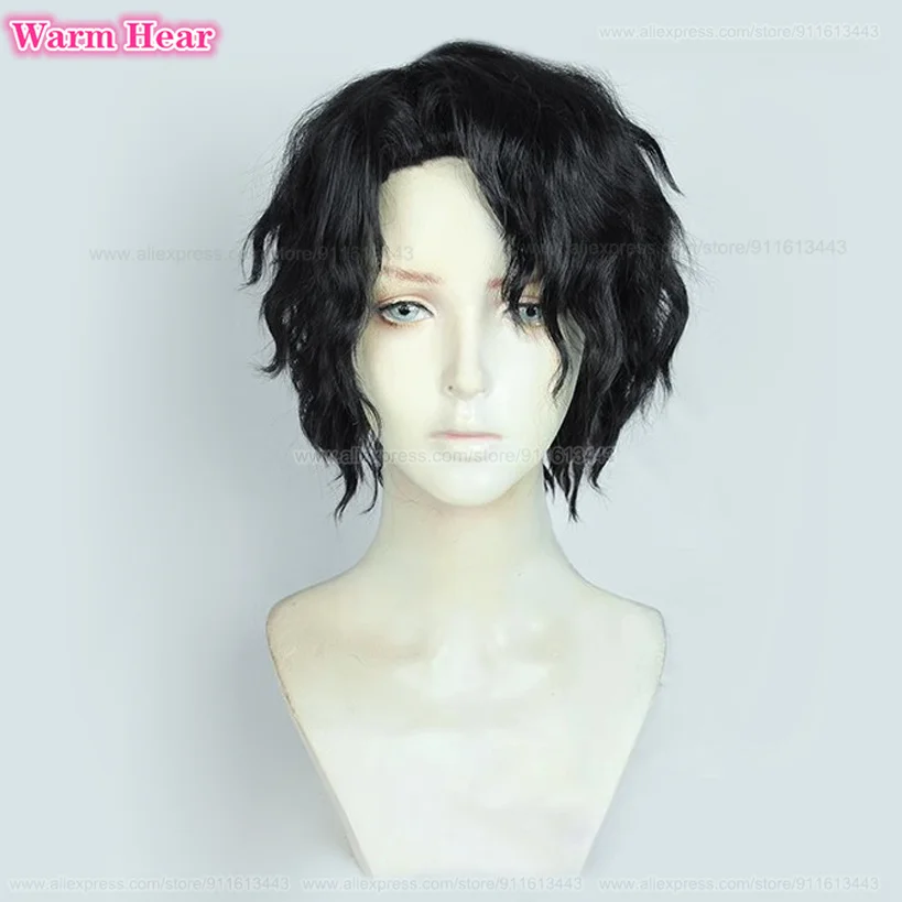 In Stock Sakusa Kiyoomi Synthetic Wig Anime Short Black Wave Cosplay Anime Wig Heat Resistant Hair Halloween Party Wig + Wig Cap