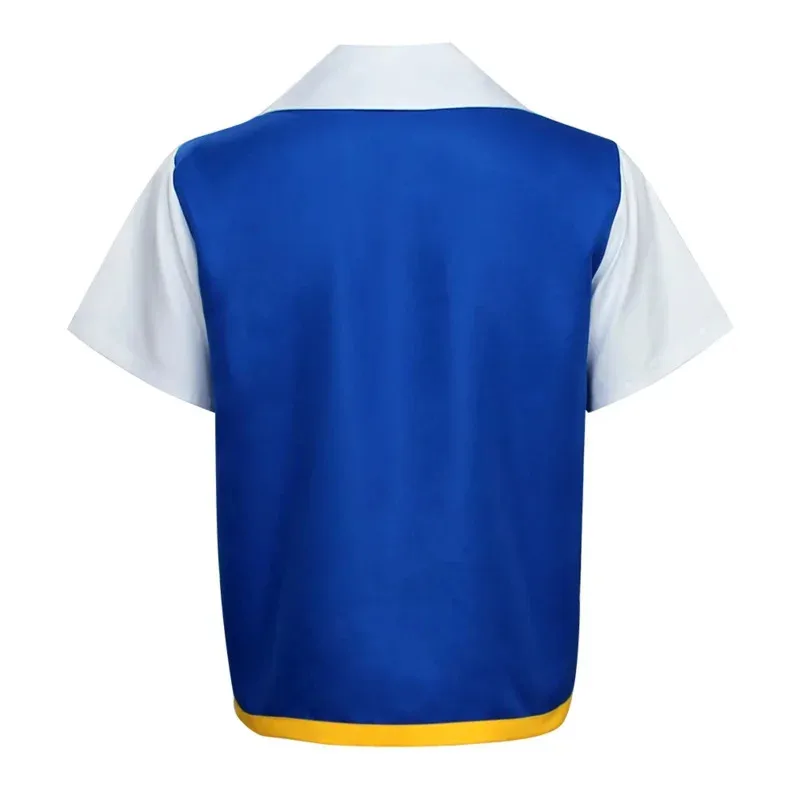 Anime Little Wisdom Elf Ball carnival Costume Ash Ketchum P-Poke Kids Cosplay Costume Halloween Boys Blue Jacket Gloves Hat SETb