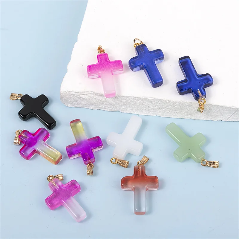 10pcs 30*23mm Gradient Czech Lampwork Crystal Glass Beads Cross Pendant Charms Jewelry For Handmade Necklace Earring Accessories
