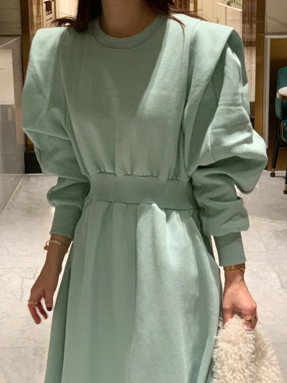 Saison d'automne coréen Sle taille haute a-ligne Dr Long Sve sweat-shirt Dr femmes Ele Faionable t-shirt Dr