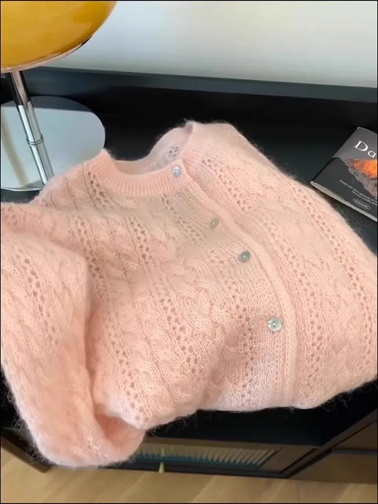 Sweet Knitted Cardigan Women Autumn New Korean Fashion Leisure Versatile Long Sleeve Sweater O-neck Tops