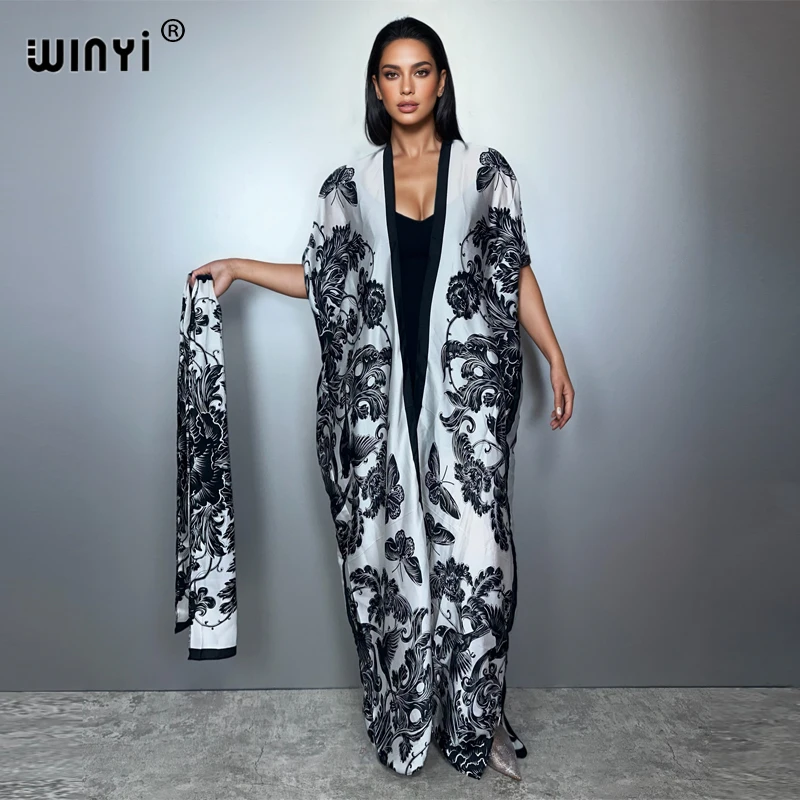 

WINYI summer boho kimono kaftan beachwear Cardigan evening dress open abaya dubai luxury cover-ups beach outfits women coat