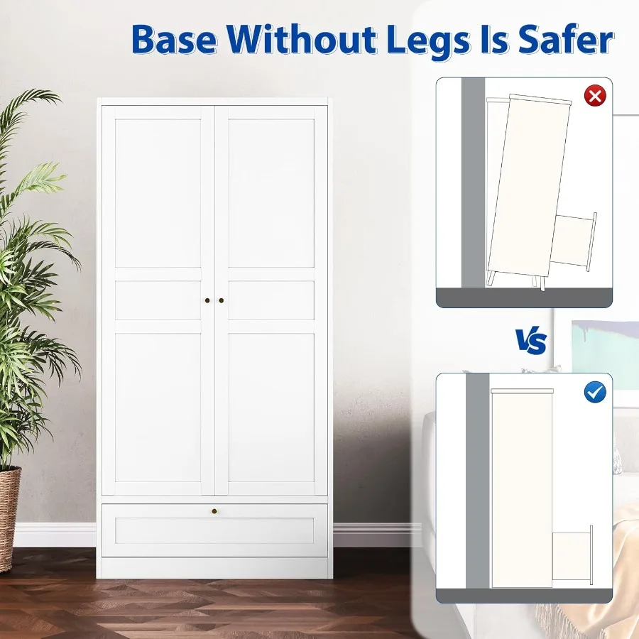 Metal Armoire Wardrobe Closet with 2 Doors and 72'' Tall Cabinet Featuring Adjustable Shelves Hanging Rail and Integrated Drawe