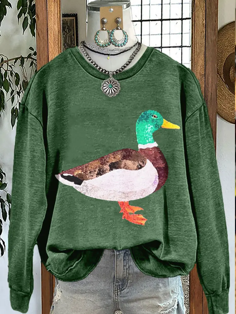 

Cute Camping Duck Print Sweatshirt