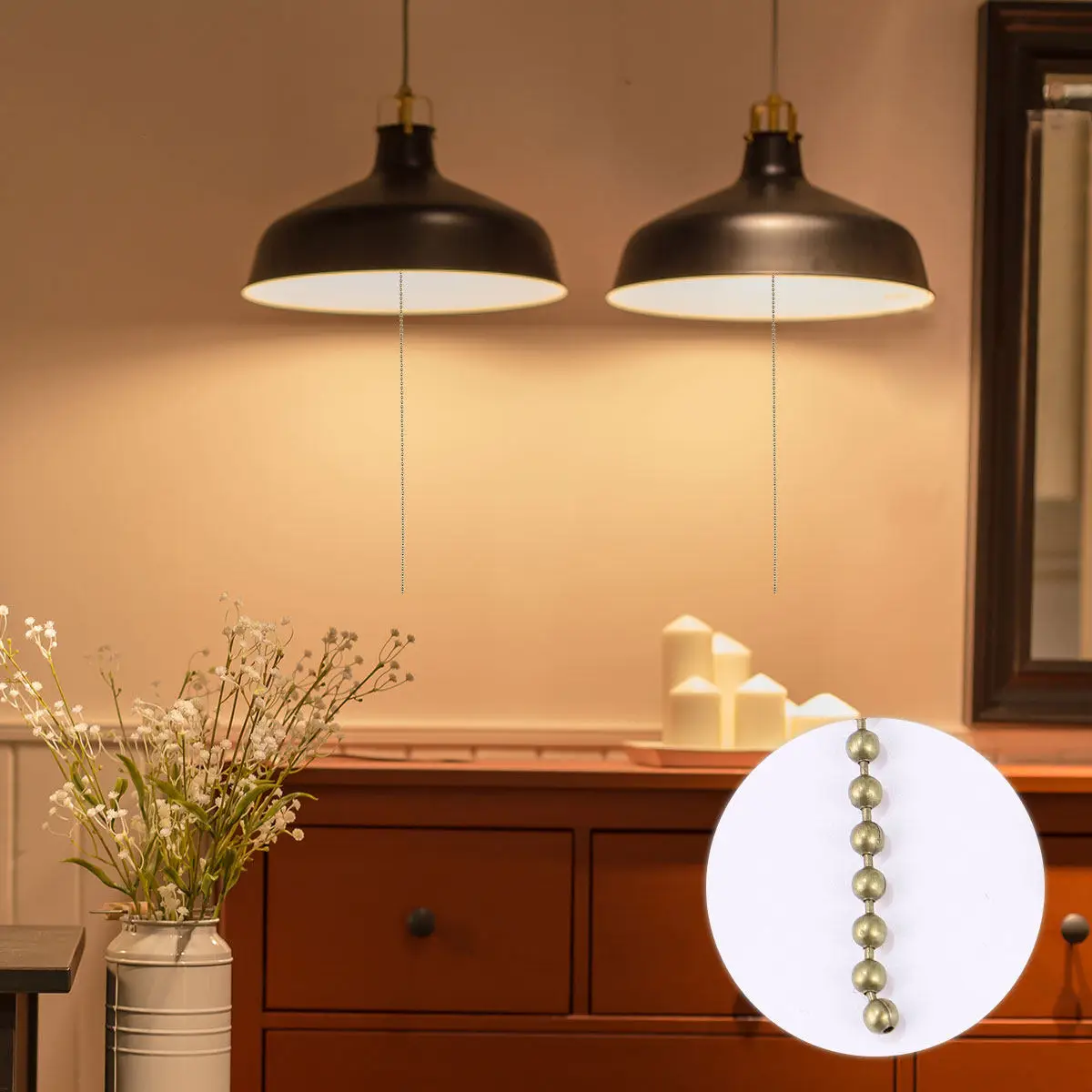 

20Pcs Ceiling Fan Pull Chain Replacement Metal Pull-Chain Set Portable on-Off Switch for Fan Light Fixtures Lamp