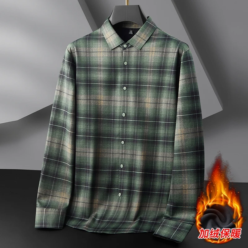 8XL 7XL 6XL 2025 New Fall Winter High End Luxury Plus Velvet Shirt Man Thick Warm Mens Shirts England Style Plaid camisa social