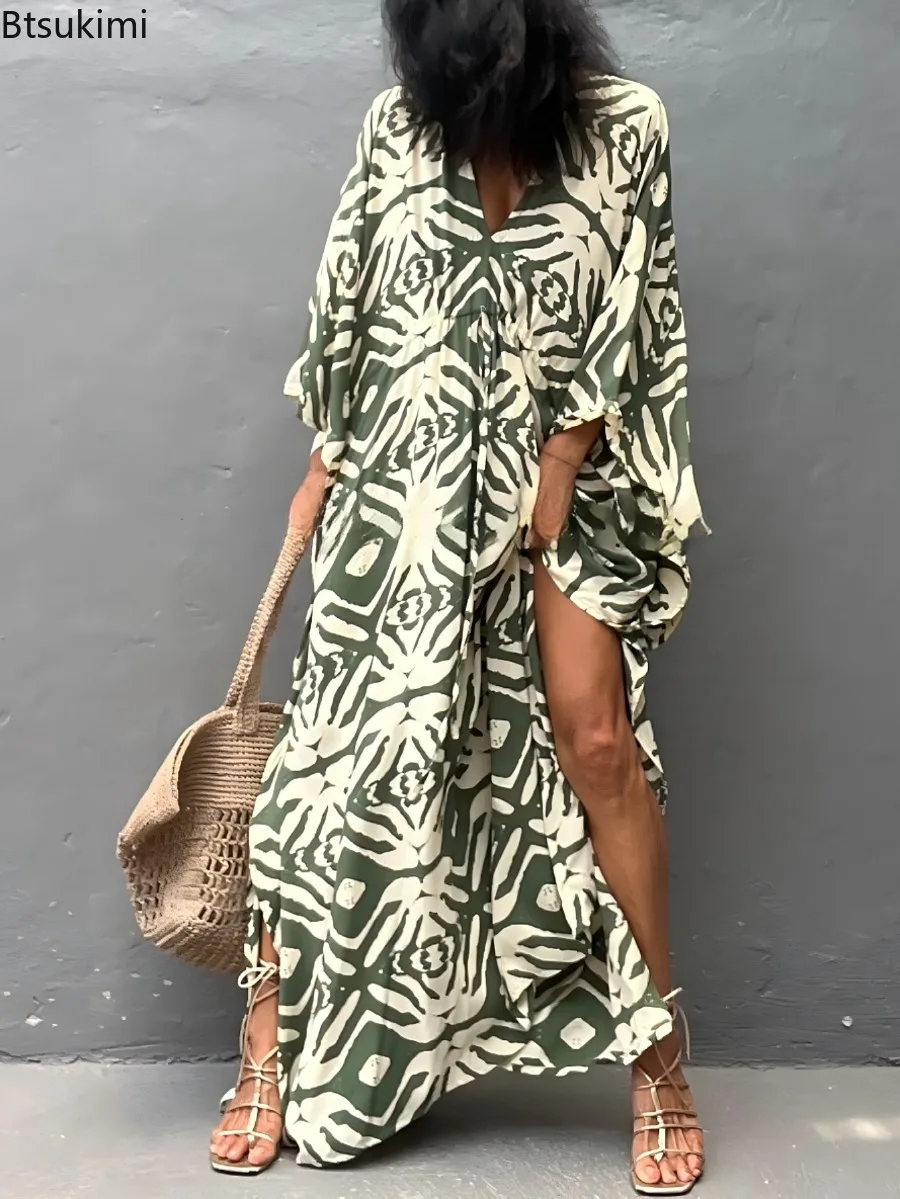 Summer New Women's Beach Dress Cotton Drawstring Beach Cover Shirt Loose Vacation Long Skirt Bikini Sunscreen Outer Cover Shirt