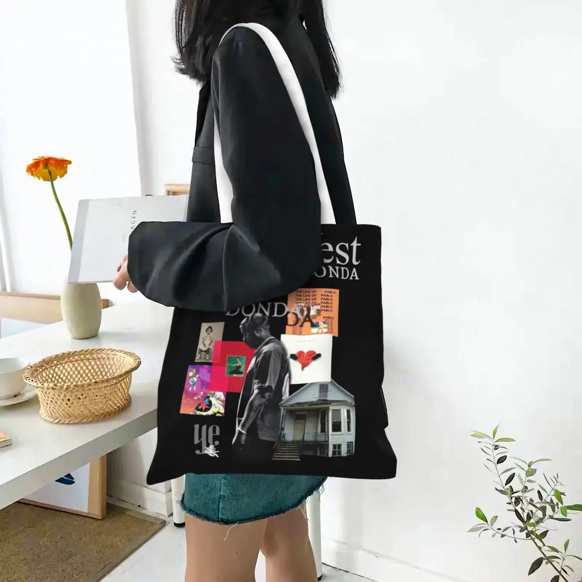 Kanye West Album Donda Album Canvas Tote Handbag HipHop Rapper Grocery Bags Shopper Bags for Unisex