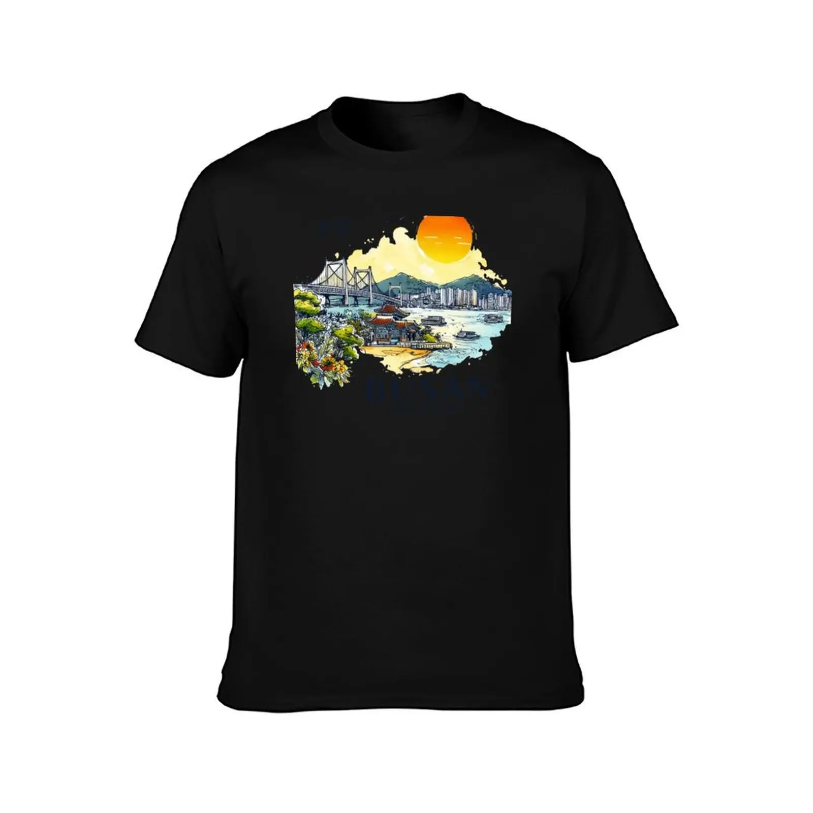 Busan South Korea Watercolor T-Shirt man t shirt cotton high quality T-Shirt