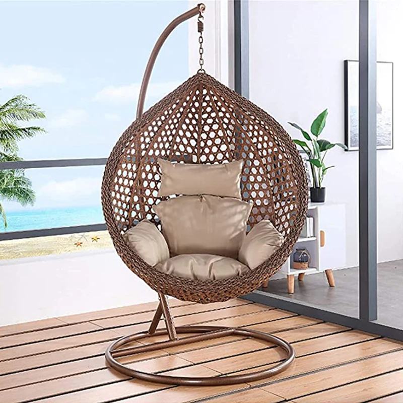 patio swing chair Double Egg Rattan Swing Chair Hanging Chair with Metal Stand