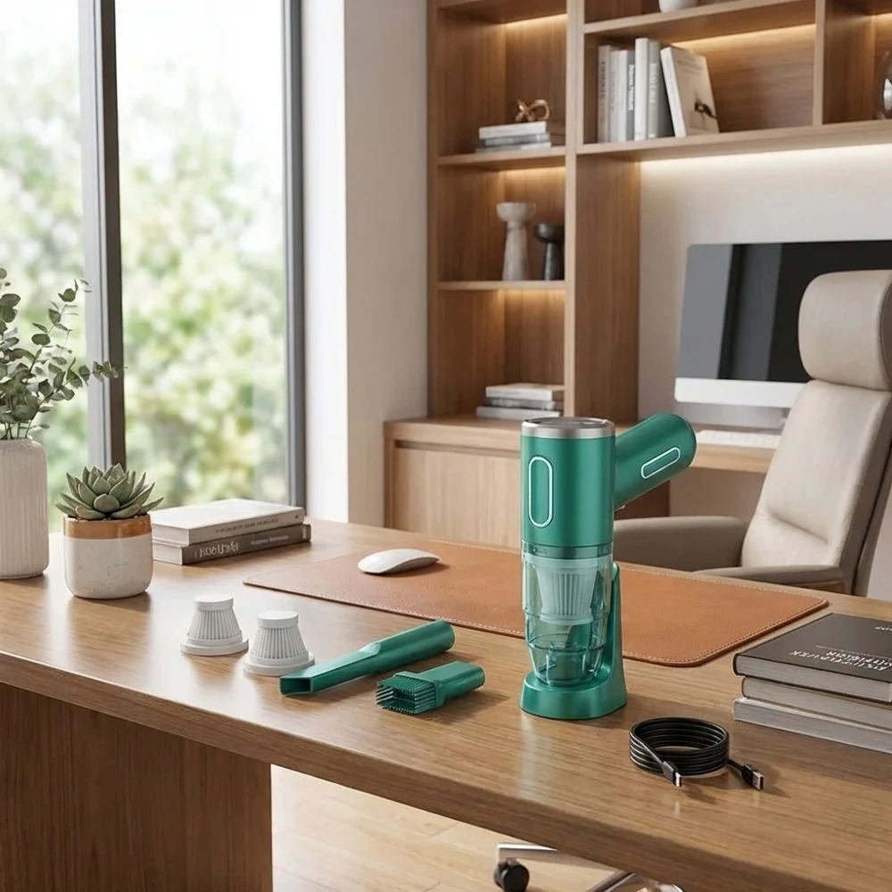 Aspirapolvere Portatile Senza Fili USB, Soffiatore di Polvere, Forte Aspirazione, Doppio Filtro, Batteria al Litio Ricaricabile Senza Fili