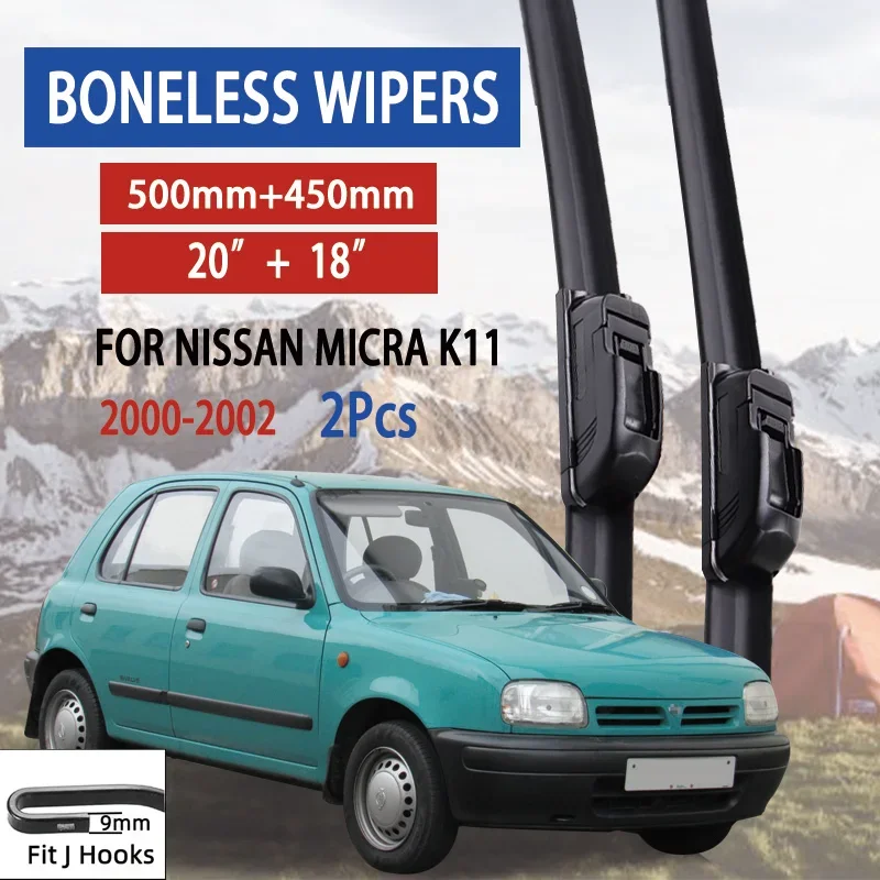 

For Nissan Micra K11 2000-2002 Car Wiper U-type Soft Rubber Boneless Wiper HD Quiet Durable Automotive Wiper 20"+18"